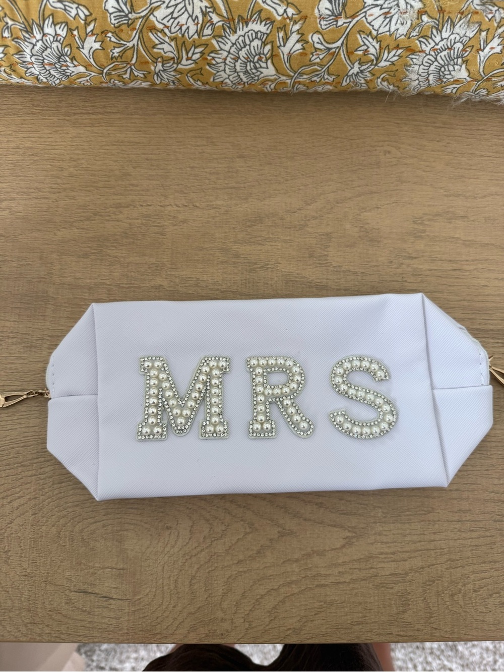 White 'MRS' Beaded Clutch Bag